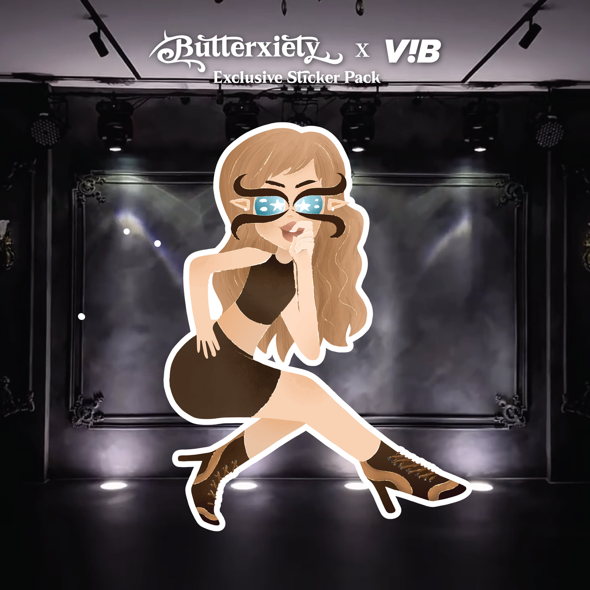 butterxiety heels dance sticker — hip pop pose, brown outfit